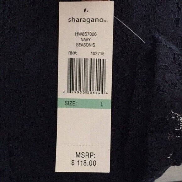 Sharagano Ladies Navy Party Cocktail Dress Lace Sheath Style Size Large - Picture 5 of 16